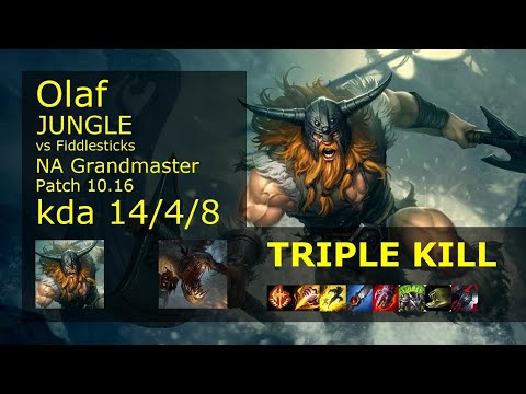 Olaf Jungle vs Fiddlesticks - NA Grandmaster 14/4/8 Patch 10.16 Gameplay