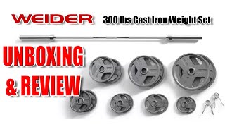 Weider 300 lbs. cast iron Olympic weight set unboxing & review | dick's sporting goods | cheap