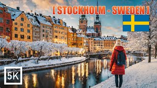 Stockholm in Sweden - Gamla Stan 5K HDR Walking Tour of Old City in Winter Snowfall