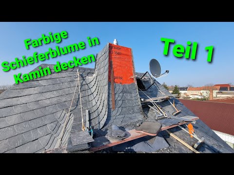 Live vom Schieferdach in Bad Lausick - Farbige Schieferblume in Schornstein decken