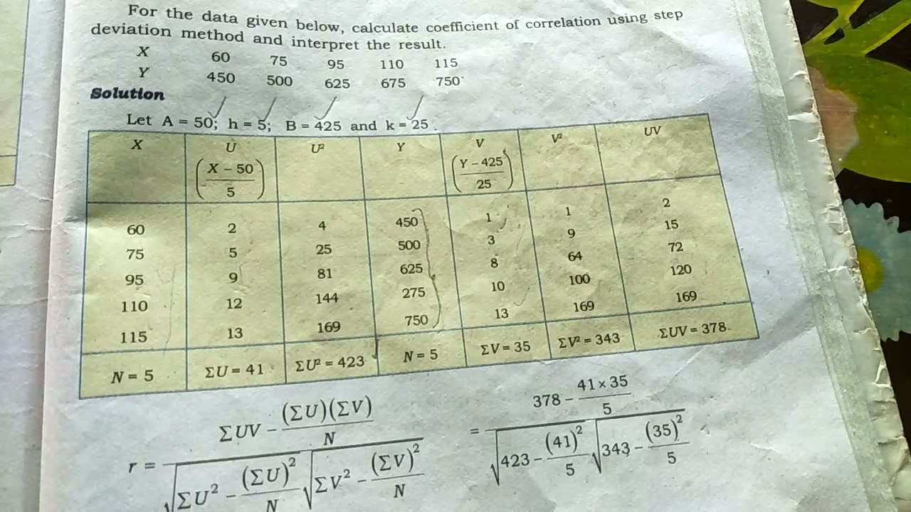 statistics  ch-7correlation - Karl Pearson's coefficient of correlation from step deviation method