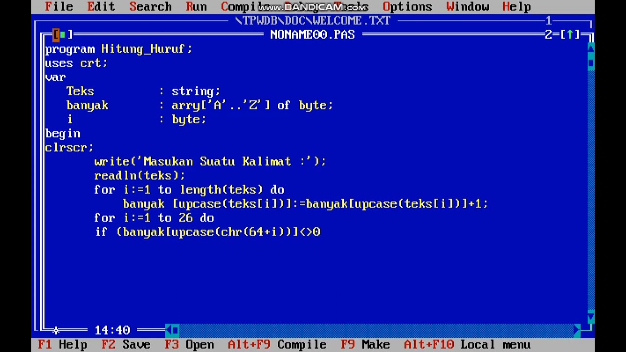 CARA MUDAH BELAJAR PROGRAM PASCAL! CONTOH PROGRAM PASCAL Menghitung Huruf #pascal #program #pemula