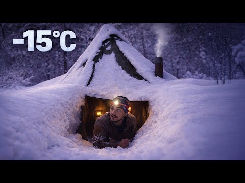 Extremes Wintercamping unter tiefem Schnee bei -15°C” ❄️