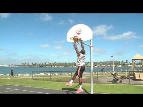 Dontae Burnett preps for the Red Bull "King of the Rock" basketball Tournament on Alcatraz Island