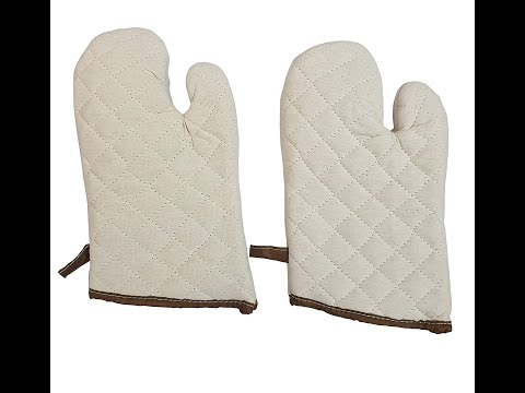 100% Cotton Padded Oven Gloves / Heat Resistant, Washable, Pack of 2 (Beige)