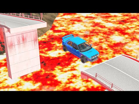 Cars vs Giant Lava Crater - BeamNG.drive