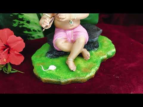 Lord Ganesha in Krishna Style with Flute Hand Painted Idol video