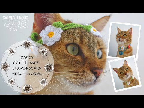 Darcy Cat Flower Crown/Scarf - Catventurous Crochet
