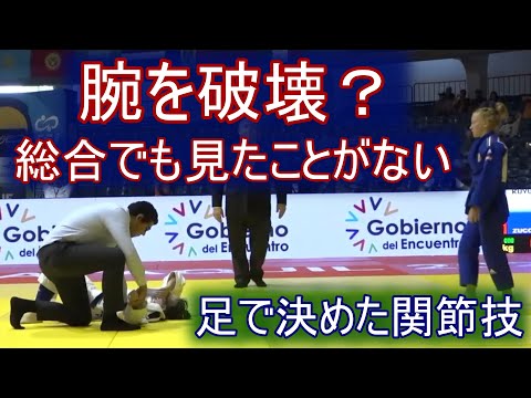 初めて見る形の、足で決めた関節　　狙ったのか、たまたまそういう形になったのかは不明です。　立ち上がれないほど痛めてしまったようです