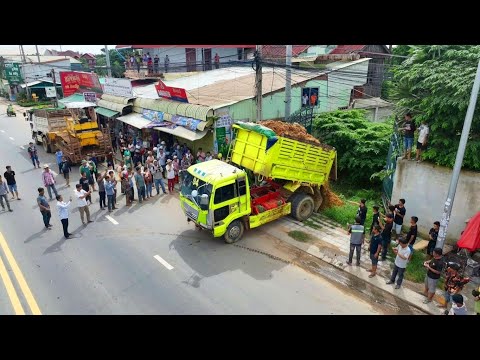 Awesome First New Project Start To Pushing Soil, Land Filling Up By Komatsu d31p & Dump Trucks Team