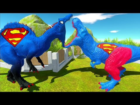 SUPERMAN T-REX vs SUPERMAN SPINOSAURUS MOUNTAIN DEATH RUN - Animal Revolt Battle Simulator