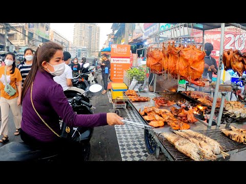 Phnom Penh Yummy Food Tour at Olympic Market | Cambodia Evening Market Street Food Tour