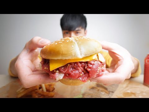 I found a place here that sells raw beef burgers.