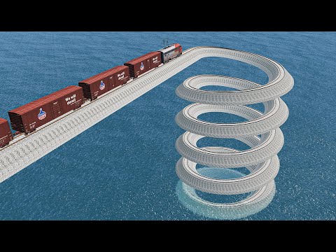 Weird Spiral Loop Rail Tracks Vs Train Crossing Insane Curvy path - BeamNG.Drive