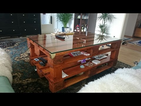 Couchtisch mit Glasplatte aus Europalette - Palettenstyle fürs Wohnzimmer