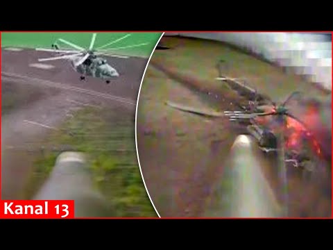 Drone footage captures the moment of downing of Russian Mi-8 helicopter