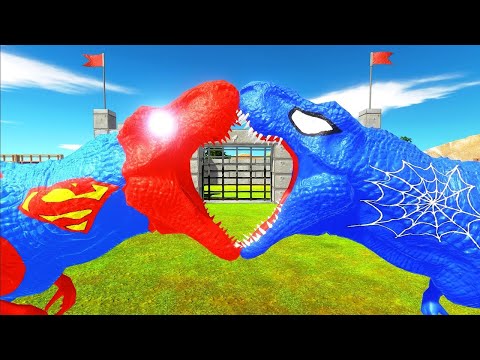 SUPERMAN T-REX vs SPIDERMAN T-REX CASTLE DEATH RUN - Animal Revolt Battle Simulator