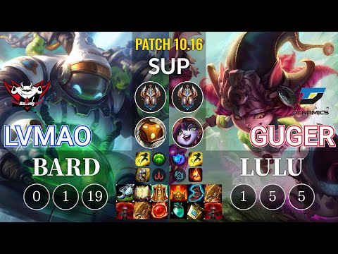 JDG LvMao Bard vs DYN GuGer Lulu Sup - KR Patch 10.16