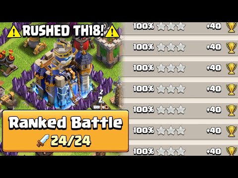 Can a RUSHED TH18 Go PERFECT in 24 Ranked Battles?! (Clash of Clans)