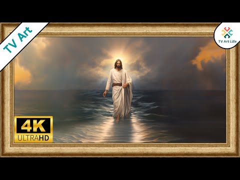 Jesus Christ Art for Your TV | Savior Walking on Water | Bible Stories Framed TV Art | 8 Hours 4K HD