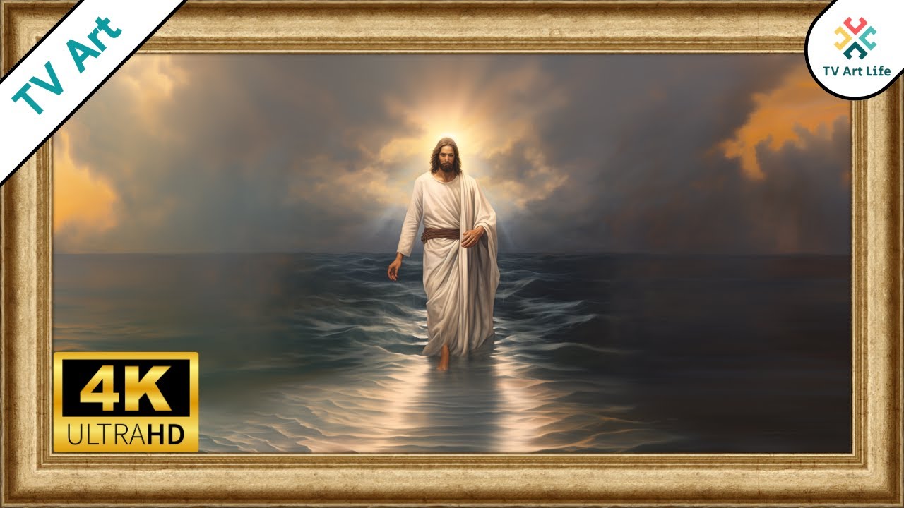 Jesus Christ Art for Your TV | Savior Walking on Water | Bible Stories Framed TV Art | 8 Hours 4K HD