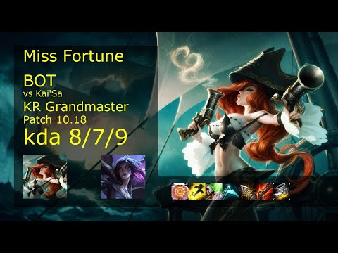 Miss Fortune ADC & Pyke vs Kai'Sa & Bard - KR Grandmaster 8/7/9 Patch 10.18 // [롤] 미스 포츈 vs 카이사