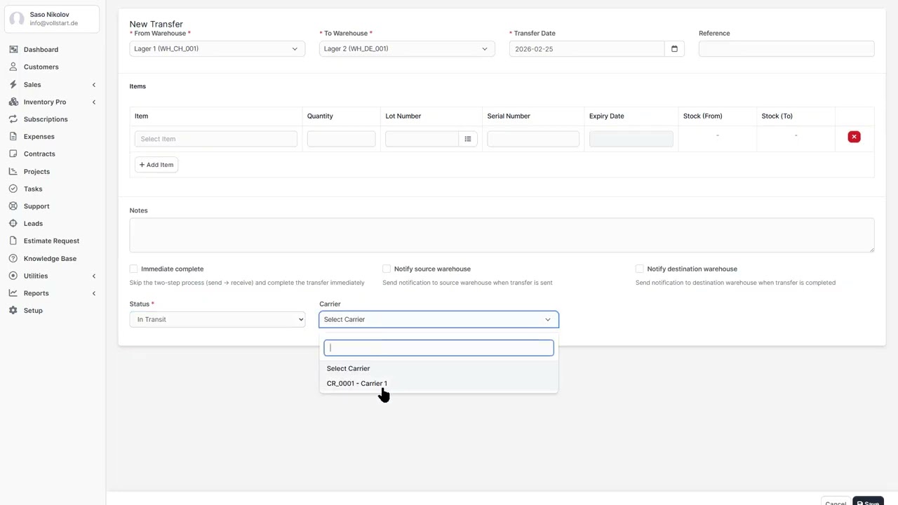 Transfers - Inventory Pro - Multi-Warehouse Inventory Management for Perfex CRM