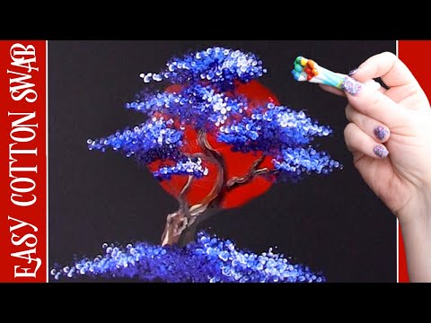 , title : '🔴 Rising Sun Bonsai Tree Q Tip Acrylic Painting for Beginners tutorial 🌳 | TheArtSherpa'