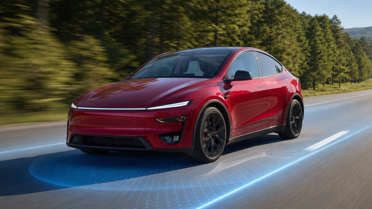Tesla Model Y cabin on a drive with FSD supervised engaged