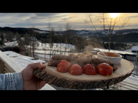Juicy beef kebab on the top of Norwegian mountain