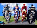 Big & Small: Spiderman vs Superman vs Batman vs Captain America on a motorcycle vs Train | BeamNG