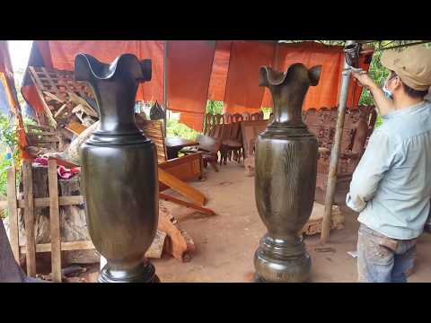 Sơn Pu cặp lộc bình gỗ thông Lào vân gỗ rất đẹp - How to paint a huge wooden vase