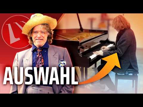 Helge Schneider wählt seinen neuen Konzertflügel im Auswahlsaal von Steinway & Sons Hamburg