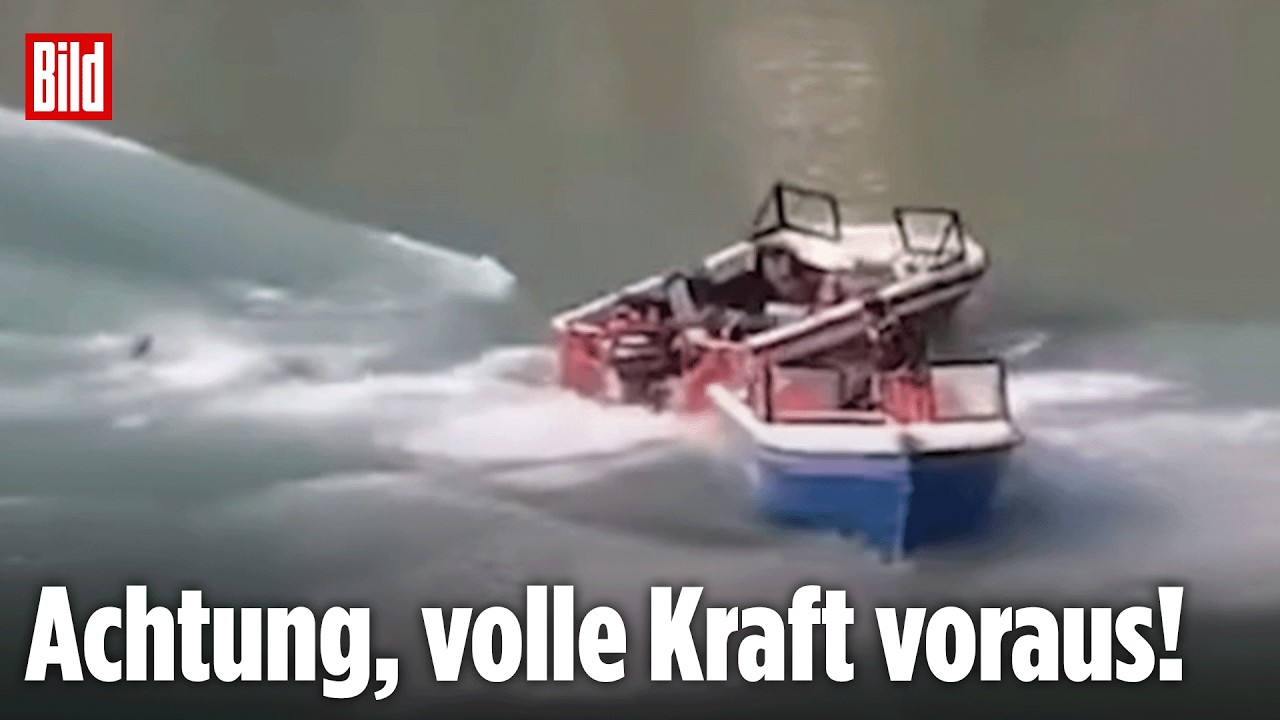 Kollision auf dem Wasser: Motorboote crashen in einander! Kapitän springt ins Wasser