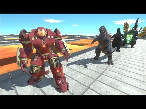 HULK BUSTER VS  GHIDORAH LAVA DEATH RUN - Animal Revolt Battle Simulator