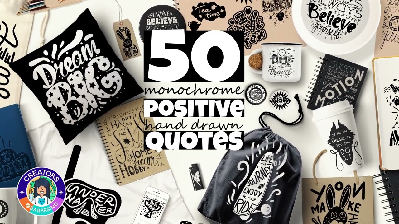 50 Positive Hand Drawn Quotes Bundle