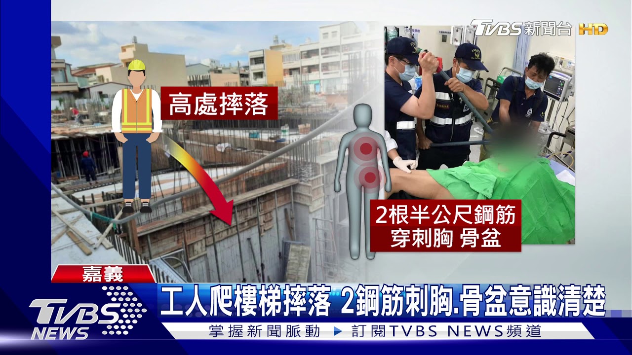 命大!工人爬樓梯摔落 2鋼筋刺胸、骨盆意識清楚
