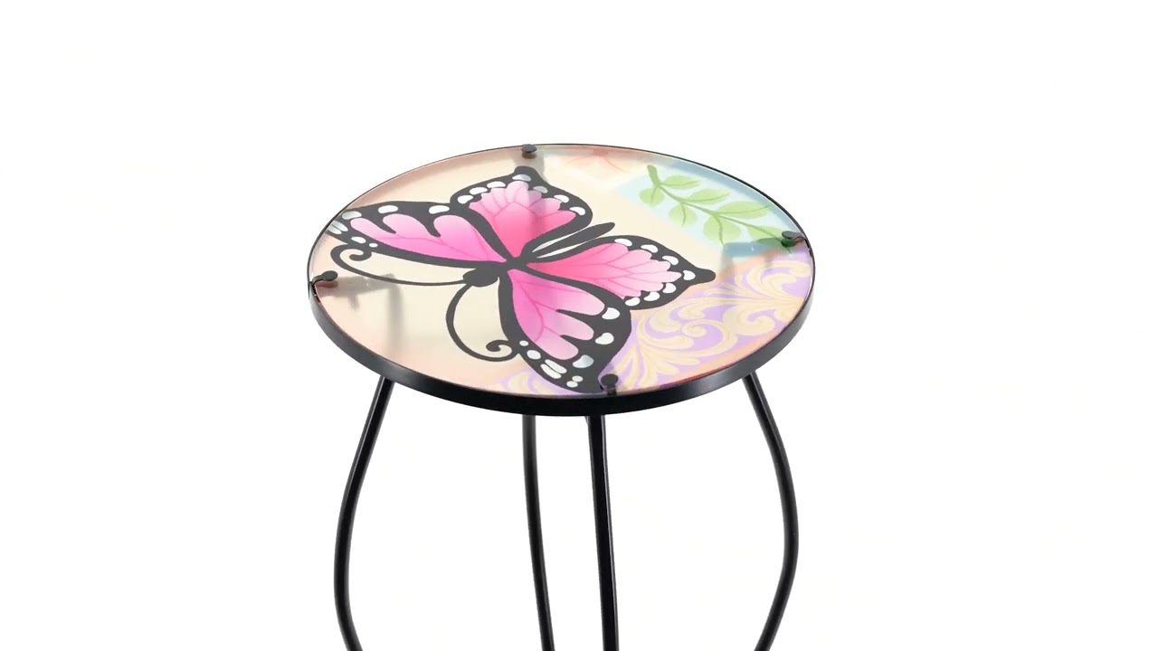 Round Side Mosaic Table With Large Butterfly Design