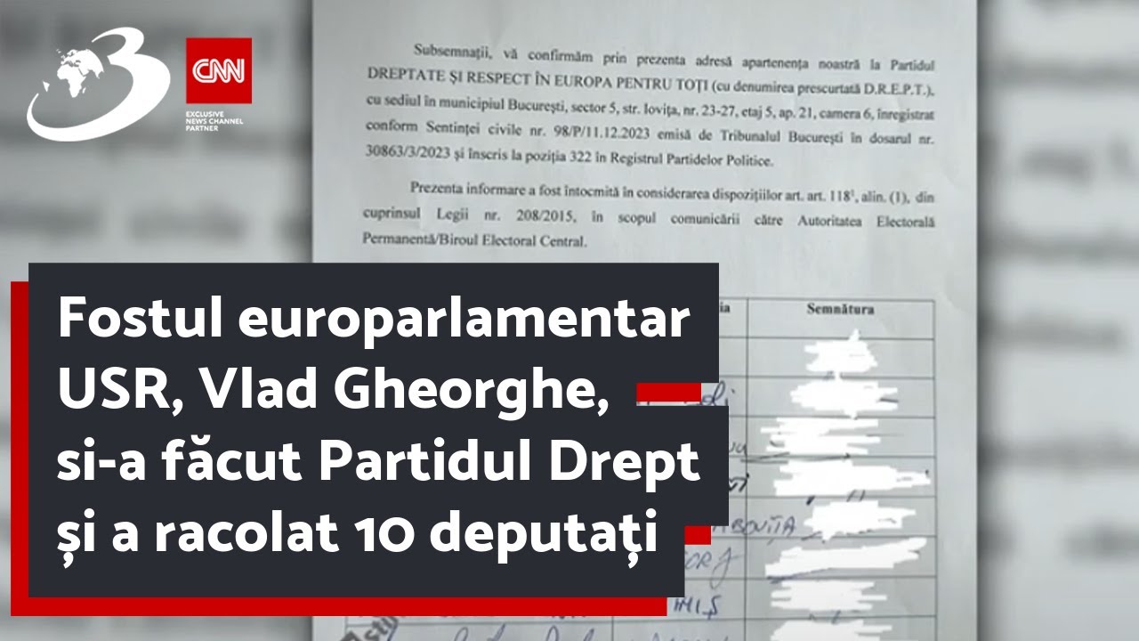 Fostul europarlamentar USR, Vlad Gheorghe, si-a făcut Partidul Drept și a racolat 10 deputați