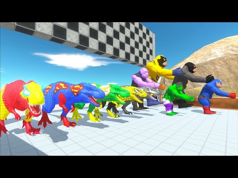 T-rex vs King Kong Superheroes Dc Marvel Speed Race Championship Hunting Found Jurassic evolution 2
