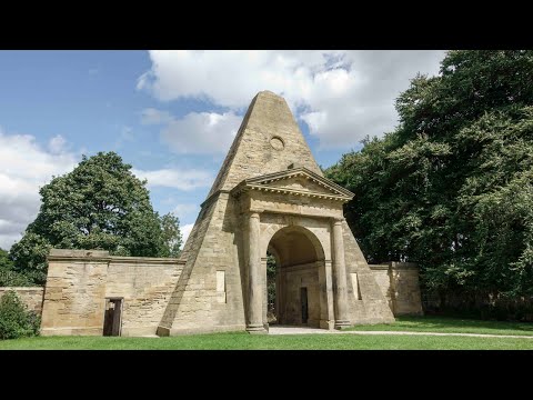 Nostell Priory and the unusual Obelisk Lodge, near Crofton, West Yorkshire, UK.