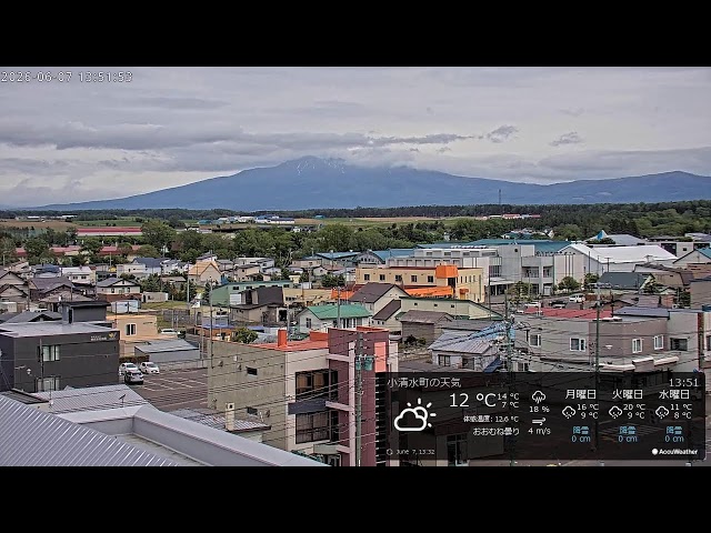 小清水町の市街地と斜里岳