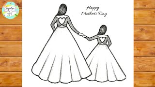 Mother's Day Drawing / Easy Mother's Day Drawing step by step for beginners / Easy girl drawing