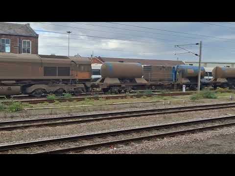 66847 and 66849 on RHTT duties at Doncaster West Yard