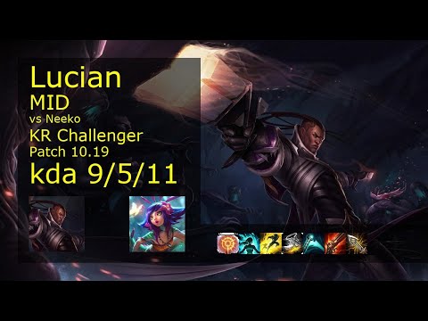 Lucian Mid vs Neeko - KR Challenger 9/5/11 Patch 10.19 Gameplay // [롤] 루시안 vs 니코 미드
