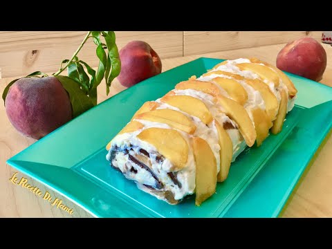 ROTOLO FREDDO ALLE PESCHE SENZA COTTURA e SENZA UOVA con Pasta Biscotto Al Cacao - Ricetta Facile