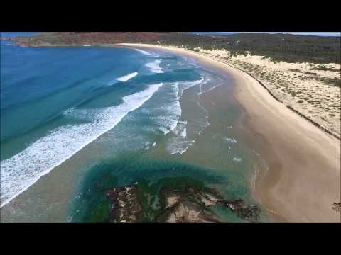 Glassy waves from above at Anna Bay