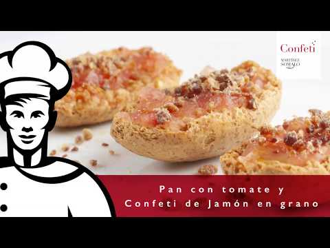 Receta de Pan con tomate y Confeti de Jamón en grano