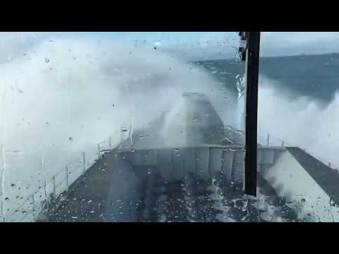 View from the bridge - HMS Lancaster at sea in moderate swell