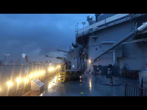 Battleship New Jersey Fires her 5 inch guns